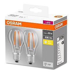 LED žárovka LED E27 7W = 60W A60 806lm 2700K filament OSRAM base 2pak OSRLEDW3050