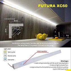 LED21 FUTURA XC60 nábytkové rohové svítidlo pod skříňky se spínačem 18W/m 400mm FUTX-0400