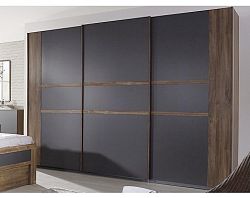 Šatní skříň Bernau, 271 cm, dub stirling/šedá, posuvné dveře